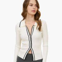 Ivory Collared Contrast Knit Cardigan