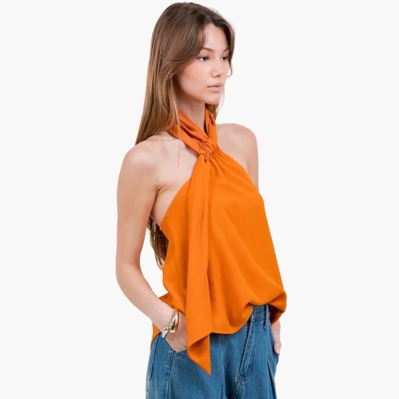 Orange Adjustable Neck Scarf Halter Top