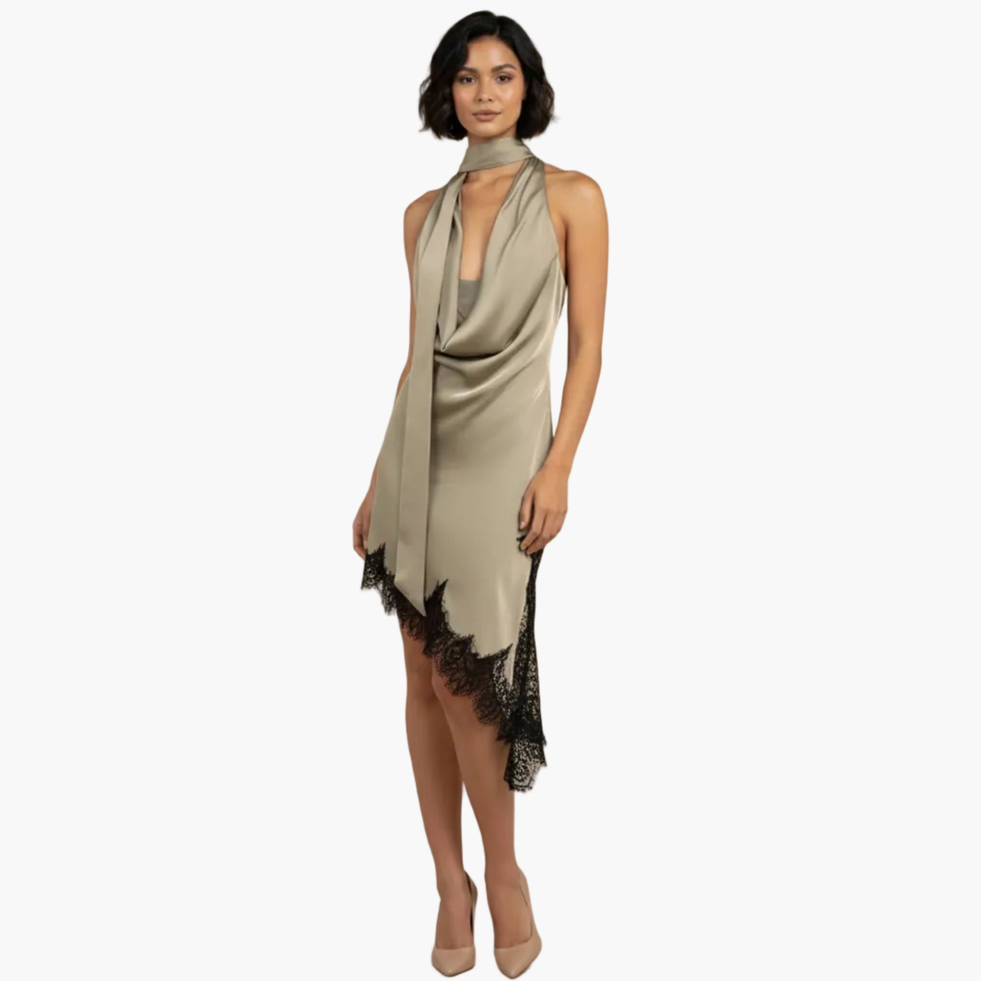 lace dress with scarf Satin Trim فستان زفاف مزين بالزهور Color:Rosalia Bloom Goddess Dress Women's Ancient engaro192