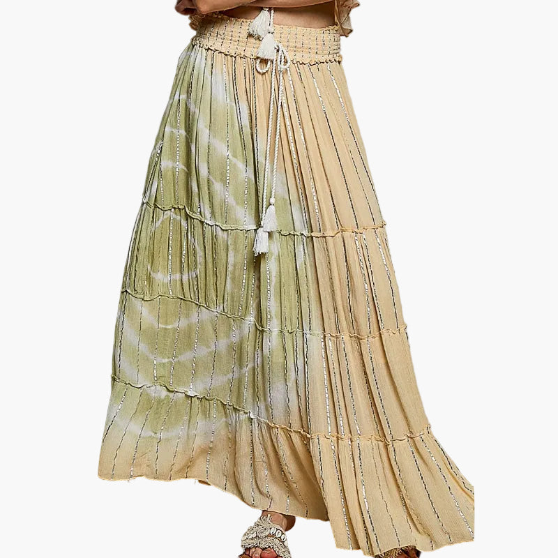 Smocked Waist Tassel Maxi Skirt