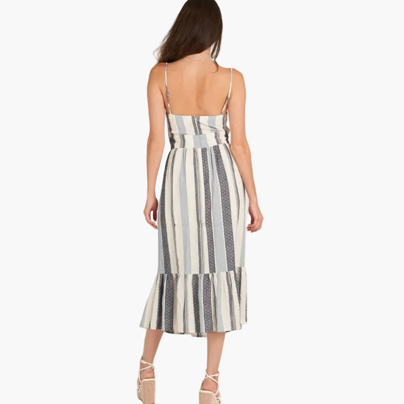 Striped Tie Front Cut-Out Midi Dress
