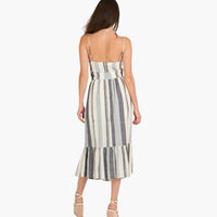 Striped Tie Front Cut-Out Midi Dress