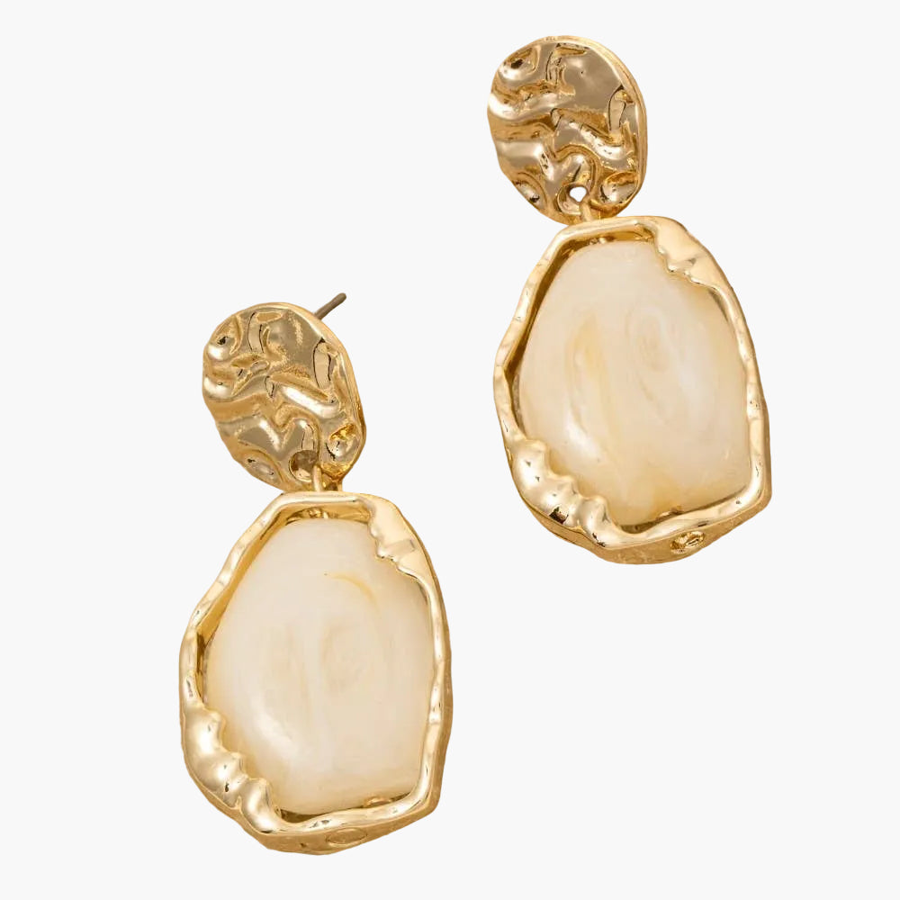 White Marble Resin Oval Dangle Earrings