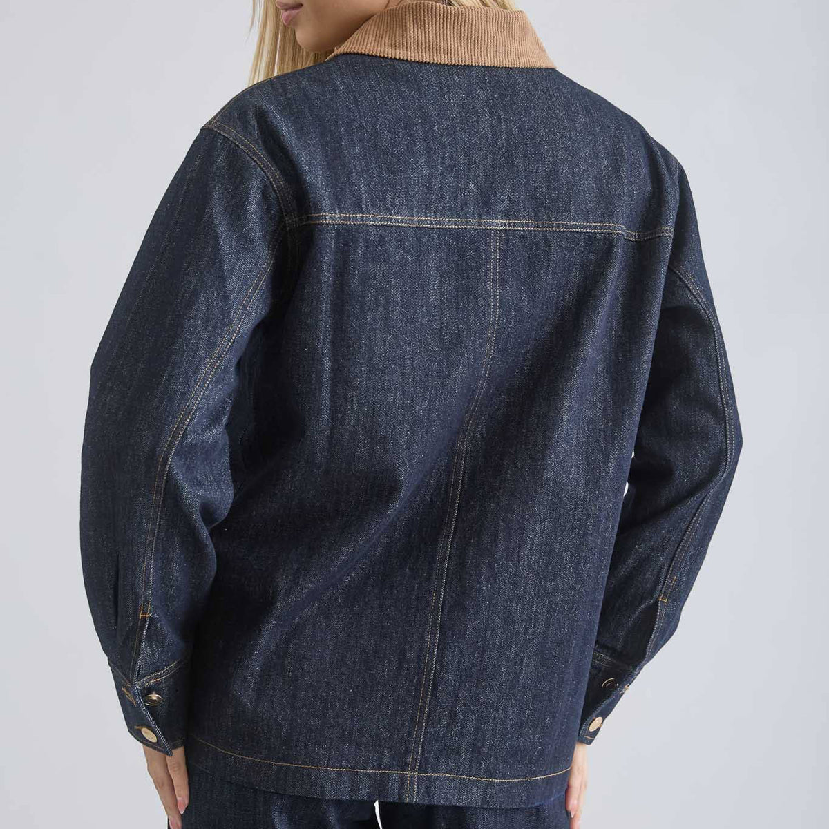 Corduroy Collar Pocket Detail Denim Jacket