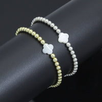 Hematite with Mother of Pearl Clover Stretchy Bracelet