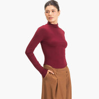 Burgundy Long Sleeve Lettuce Hem Top