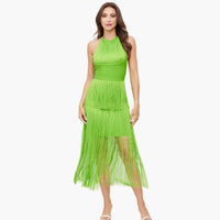 Lime Halter Fringe Dress