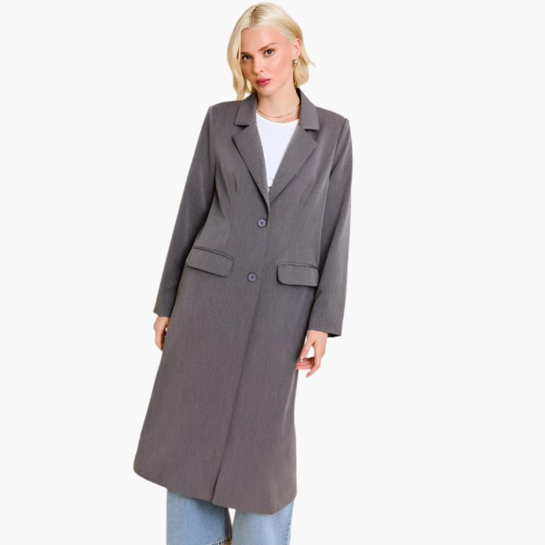 Charcoal Single Button Long Blazer