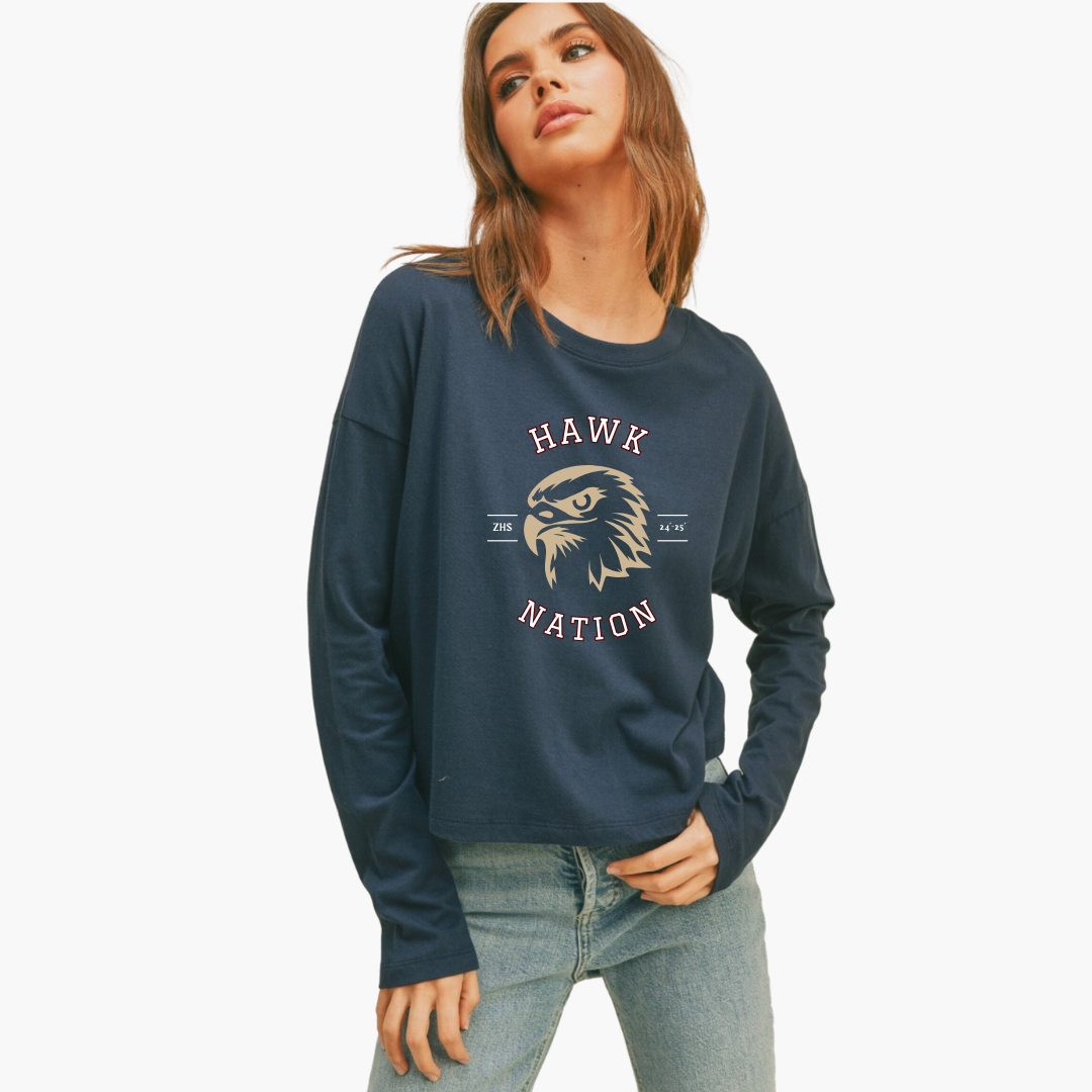 Hawk Nation Long Sleeve French Navy Tee