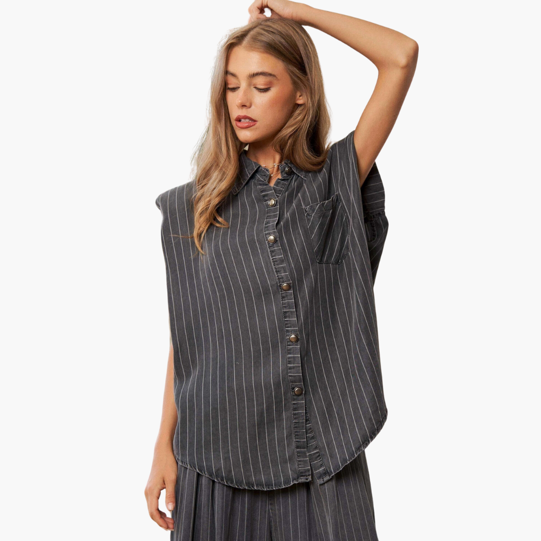 Mineral Wash Pinstripe Lounge Shirt