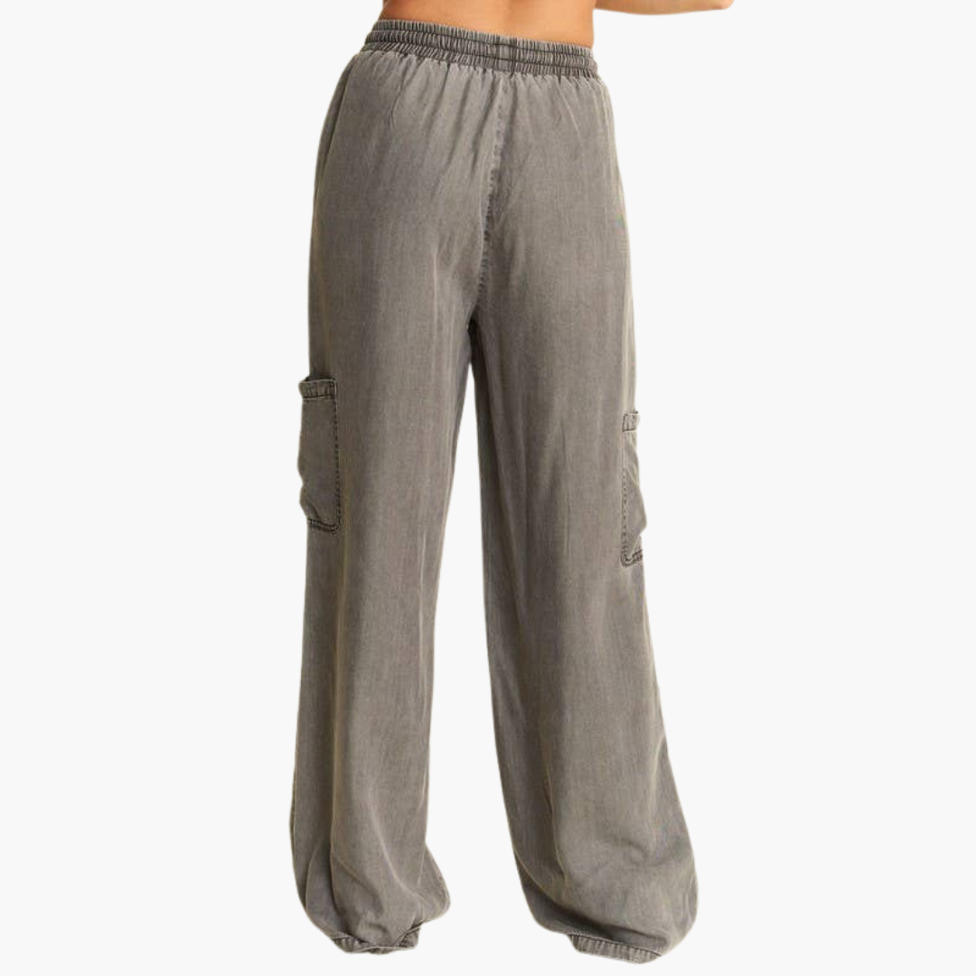 Charcoal Mineral Wash Tercel Wide Leg Pants