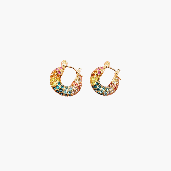 Multi Colored Sparkling 18K Gold Plated  Hoop Earrings