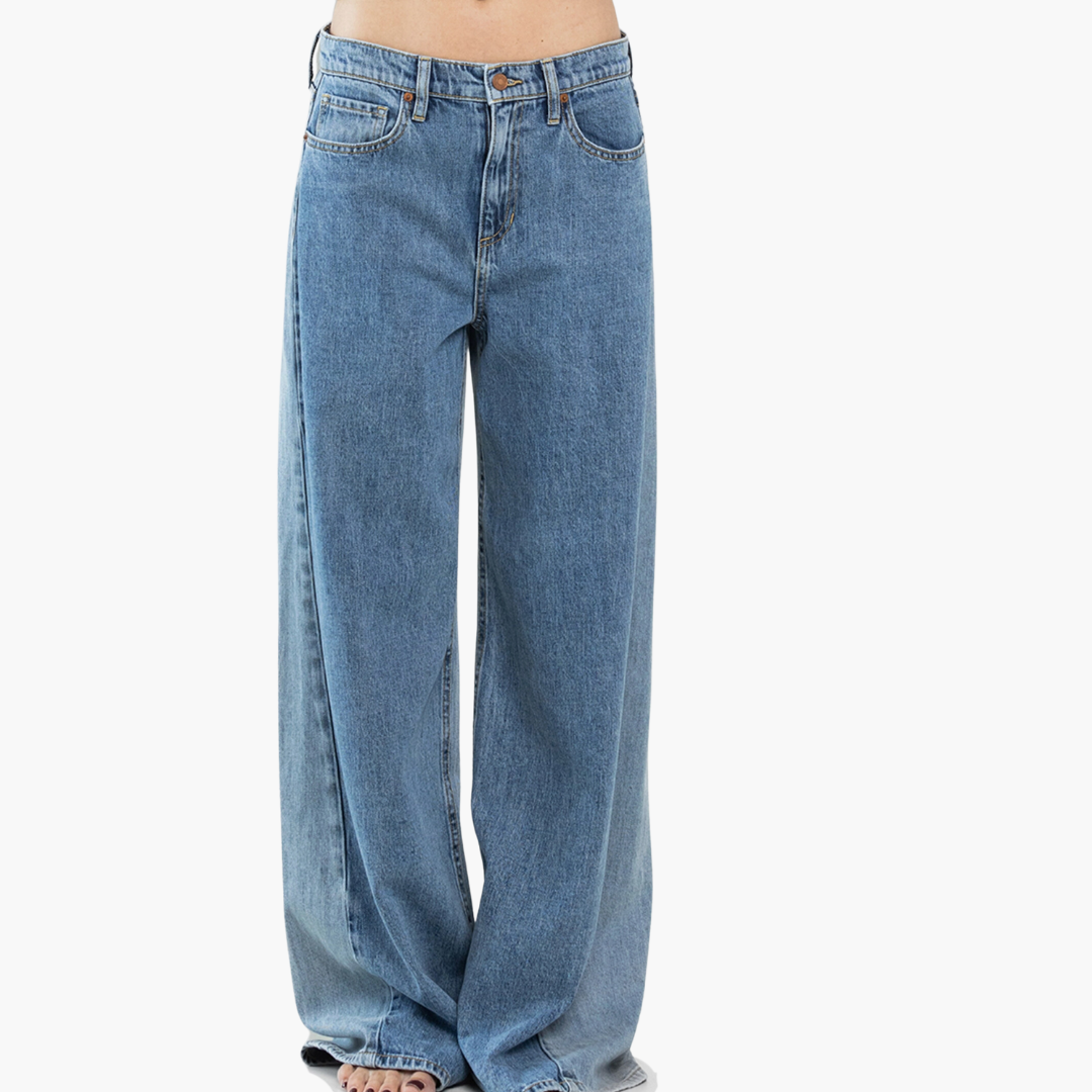 High Rise Two Tone Wide Leg Jean