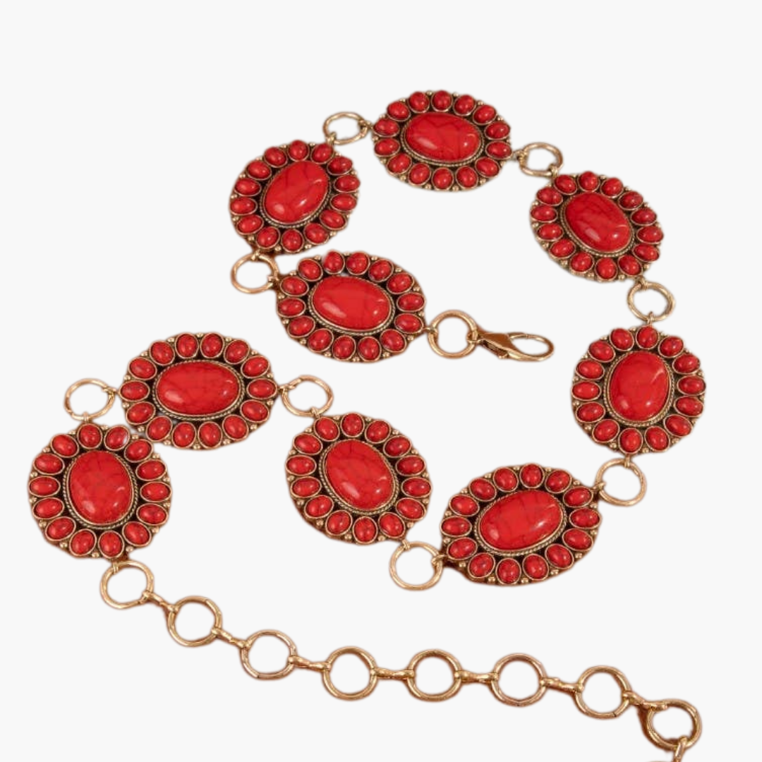 Red Gold Western Oval Concho Disc Chain Belt