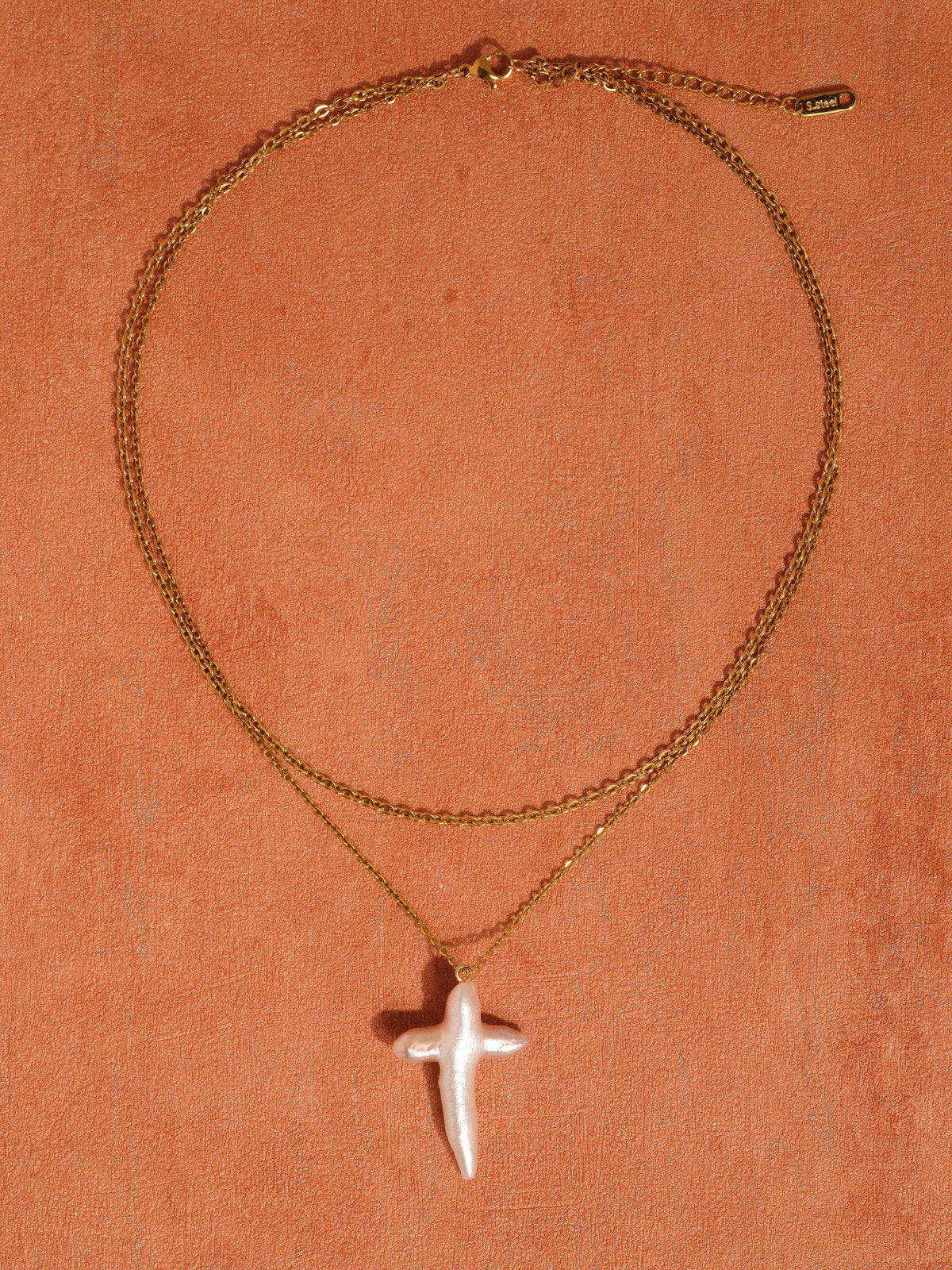 Aurise 18K Gold Plated Non-Tarnish Freshwater Pearl Cross Necklace