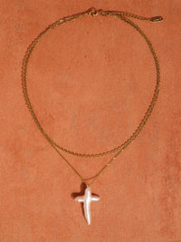 Aurise 18K Gold Plated Non-Tarnish Freshwater Pearl Cross Necklace