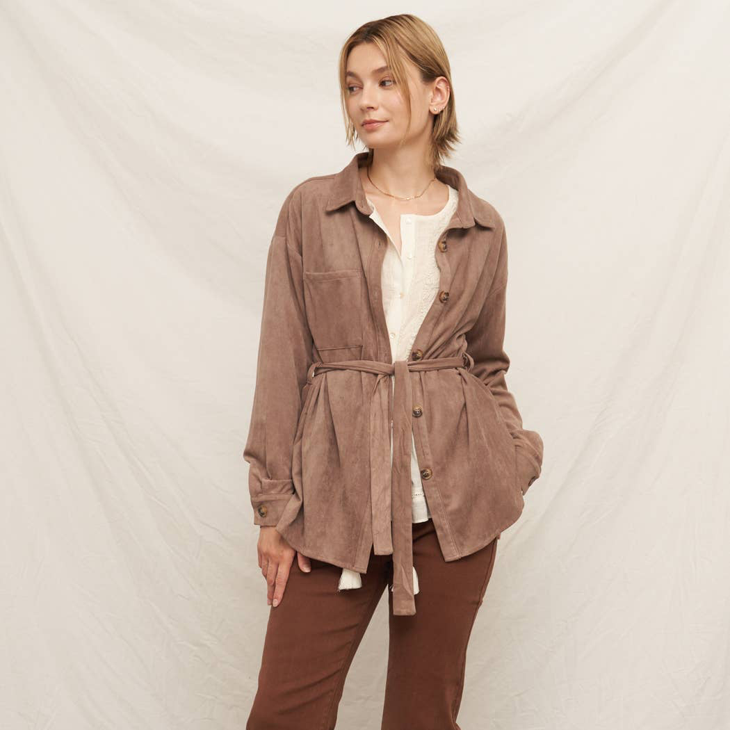 Taupe Suede Shacket with Belt