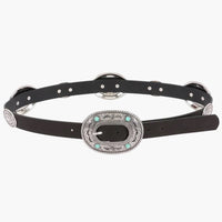Silver Turquoise Accent Faux Leather Multi Metal Belt