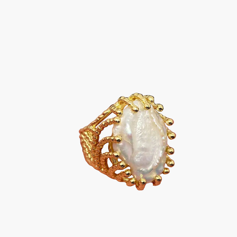 Inlaid Pearl Cocktail Ring