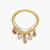 16K Gold Filled Clear CZ Drop Geometric Curved Ring