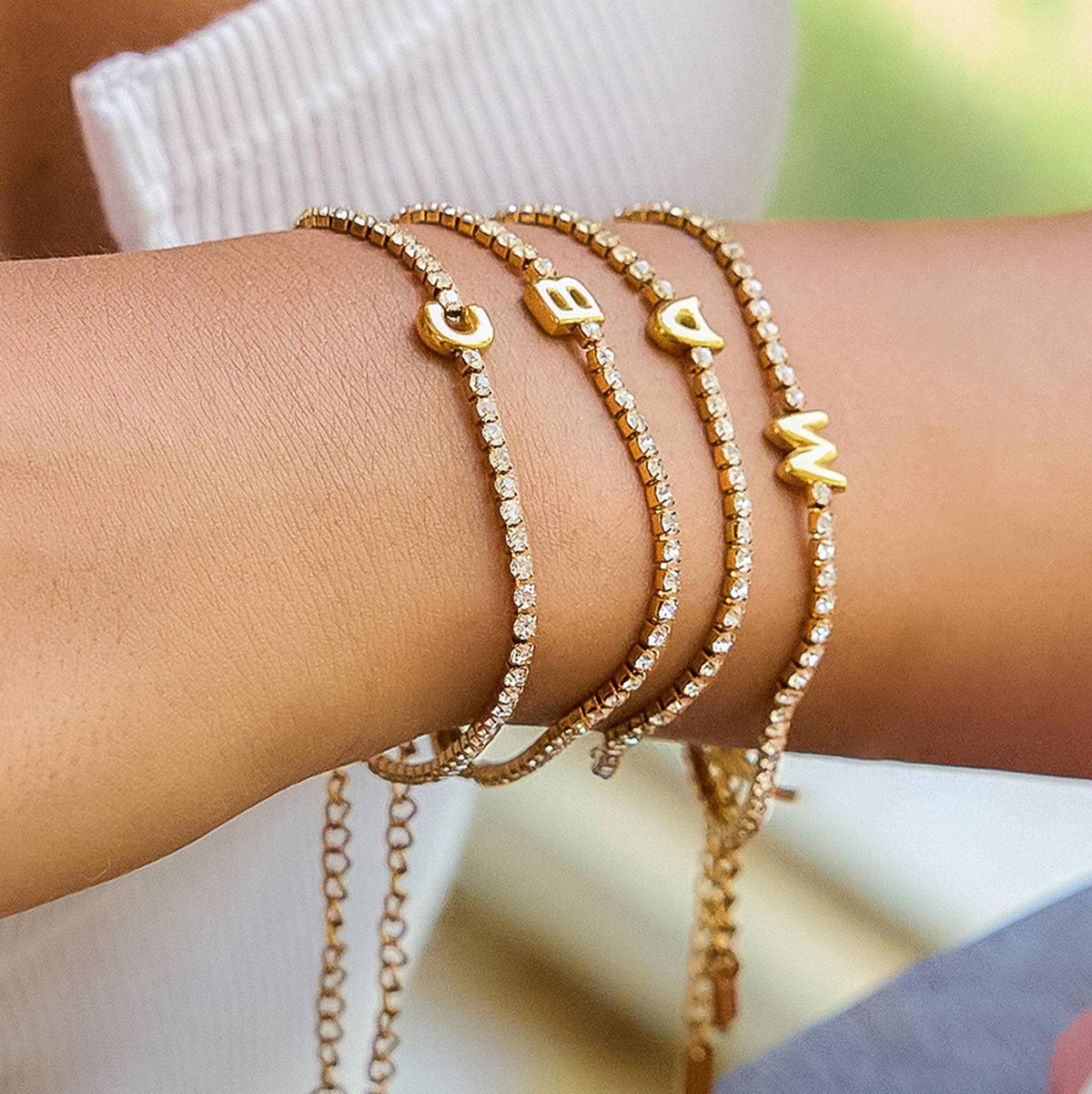 Chaplin 18K Gold Non-Tarnish Rhinestone Letter Bracelet