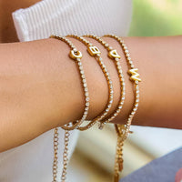 Chaplin 18K Gold Non-Tarnish Rhinestone Letter Bracelet