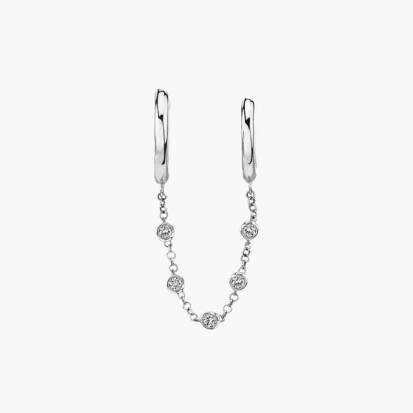 Silver Double Hoop Bezel Chain Earring