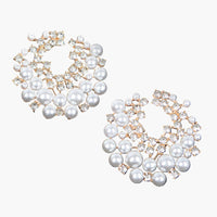 Gold-Tone Pearl and Crystal Cluster Stud Earrings