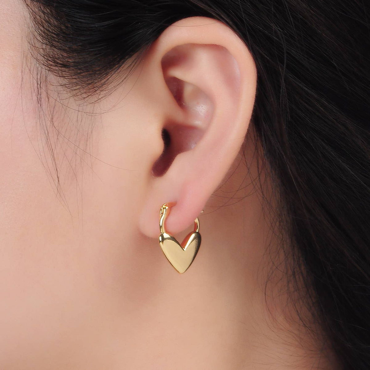 24K Gold Filled Heart Latch Hoop Earrings