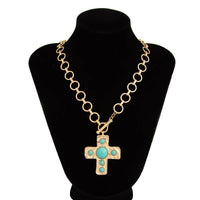 Textured Turquoise Hammered Cross Necklace
