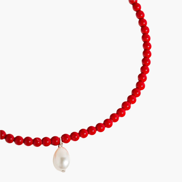 Joyeux Handmade Red Beaded Pearl Necklace