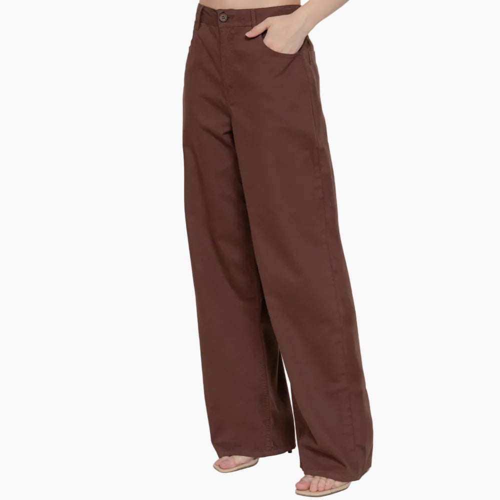 Straight Cotton Twill Long Pants