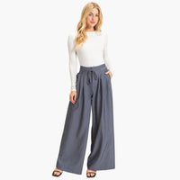 Light Navy Pleated Wide-Leg Pants