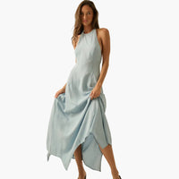 Tencel Denim Halter Handkerchief Maxi Dress