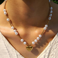 Galilea 18K Non-Tarnish Heart Pearl Necklace