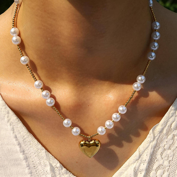 Galilea 18K Non-Tarnish Heart Pearl Necklace