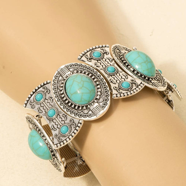 Silver Turquoise Western Concho Stretch Bracelet