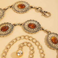 Gold Amber Brown Oval Stud Concho Western Chain Belt