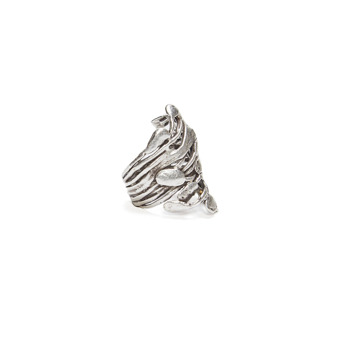 Handmade Tendril Wrap Brass Ring In Silver Plated