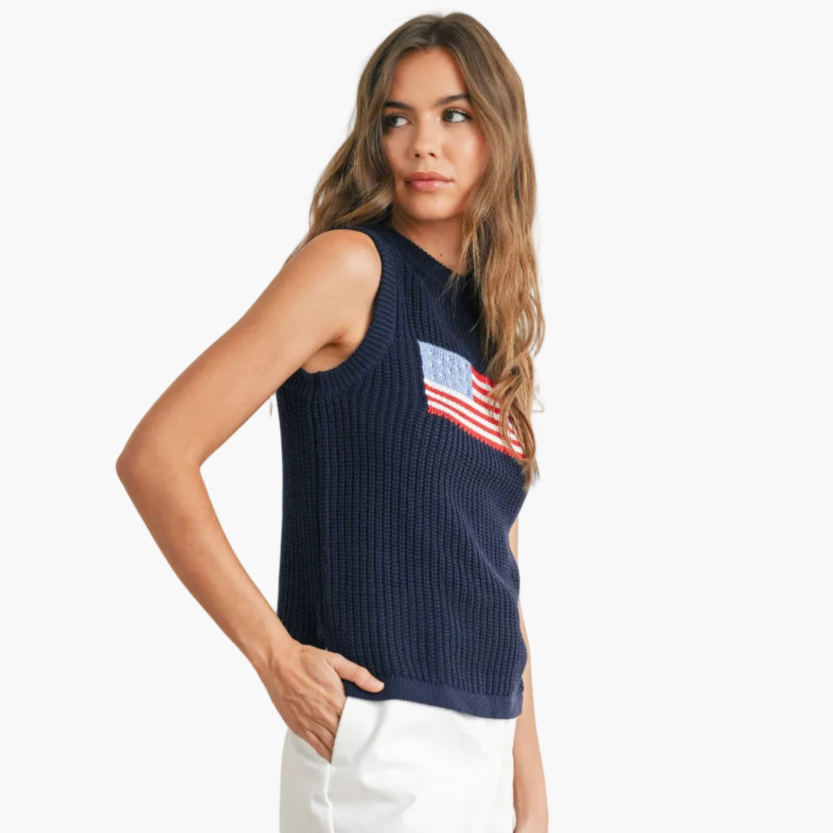 Flag Print Sleeveless Knit Top