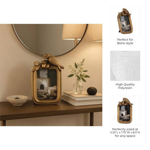 Gold Polyresin Bird Picture Frame - 4x6 in.