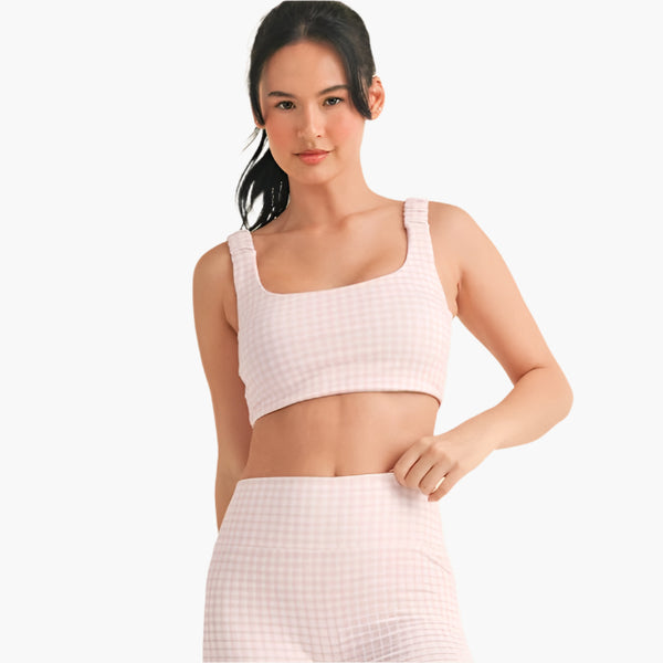 Gingham Print Ruched Sports Bra