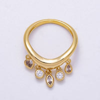 16K Gold Filled Clear CZ Drop Geometric Curved Ring