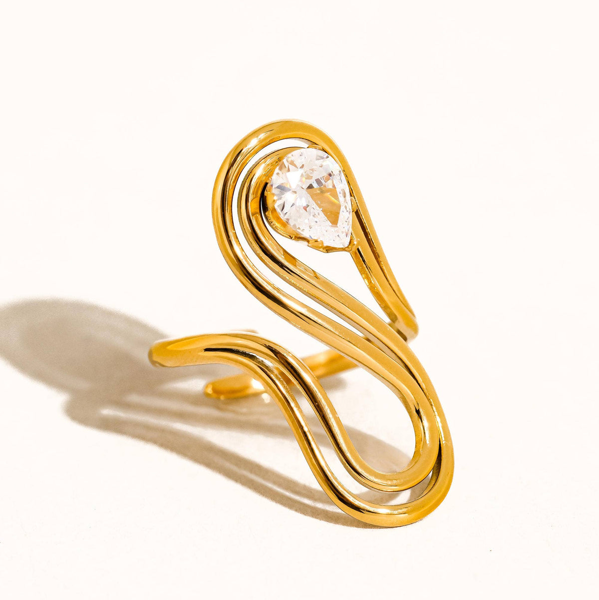 Monarque 18K Gold Plated Non-Tarnish Abstract Oval CZ Ring