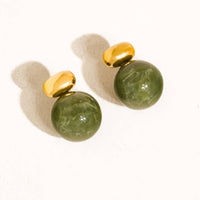 Velisse 18K Gold Plated Non-Tarnish Green Marble Ball Earrings