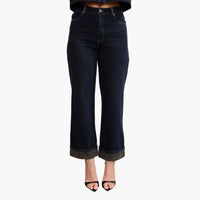 Leopard Cuff Detail Wide Leg Denim Jeans