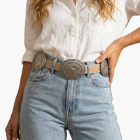 Khaki Oversized Concho Disc Western Vegan Leather Belt