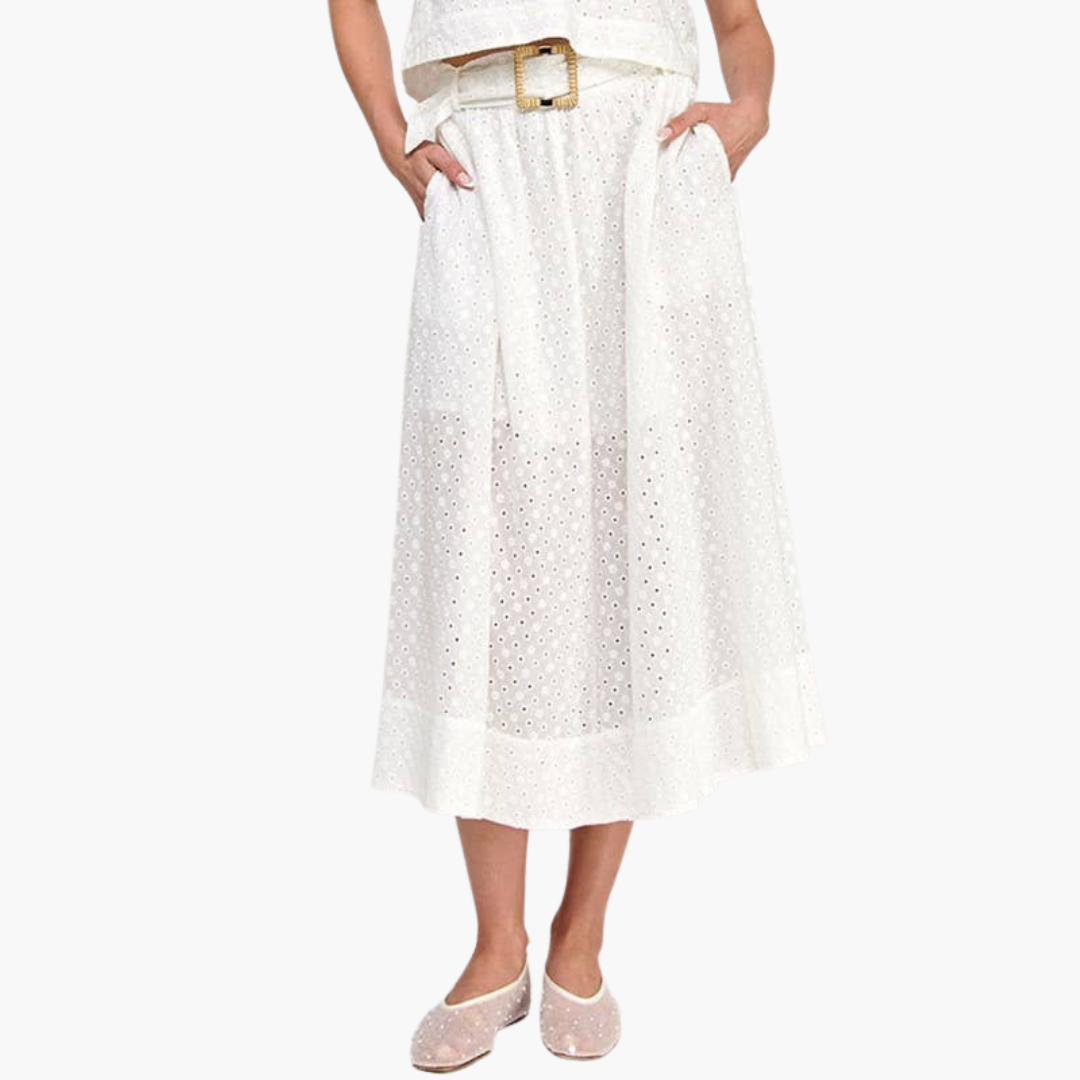 Eyelet Cotton Skirt With Belt