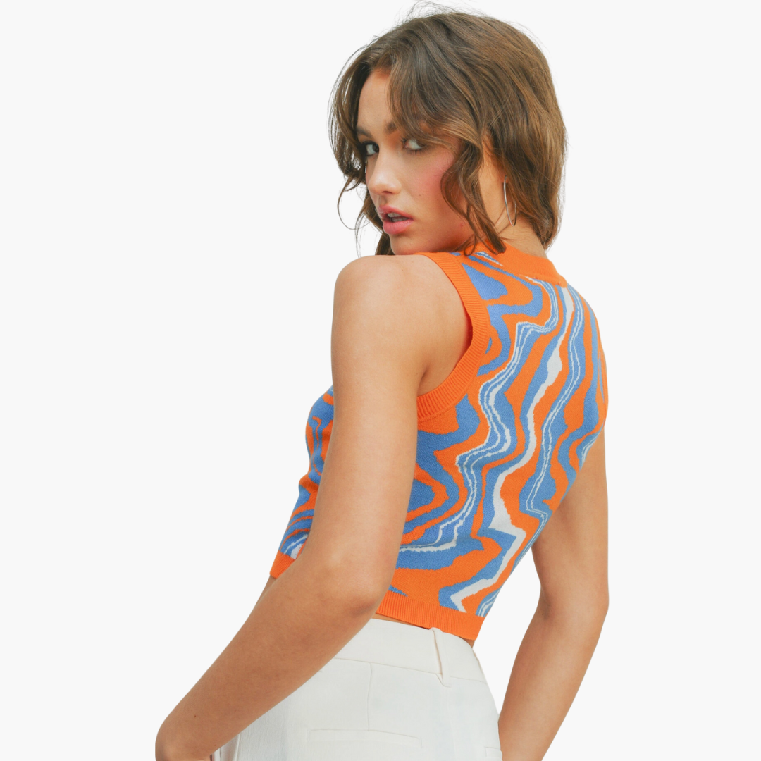 Retro Waves Cropped Knit Vest