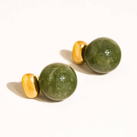 Velisse 18K Gold Plated Non-Tarnish Green Marble Ball Earrings